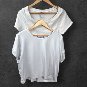 Set Of 2 Ribbed Cropped Tee & Slouchy Boxy Tee Set Size‎ 2X 3X White Minimalist